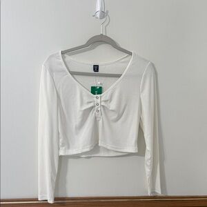 SHEIN White Buttoned Long Sleeve Crop Top